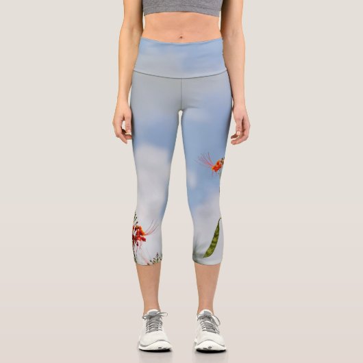Flamboyant Royal Poinciana Blume auf Blue Capri Leggings (Vorderseite)