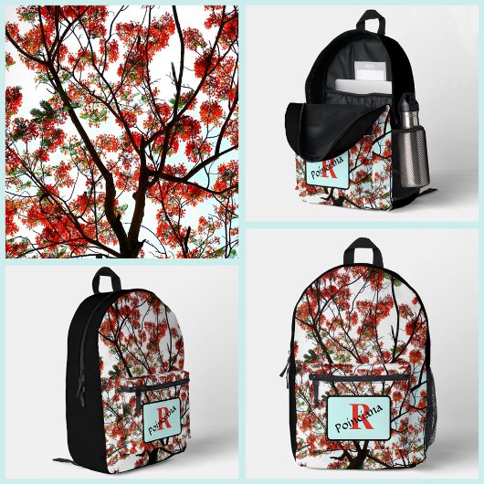 Flamboyant Royal Poinciana Branches Mit Monogramm Bedruckter Rucksack