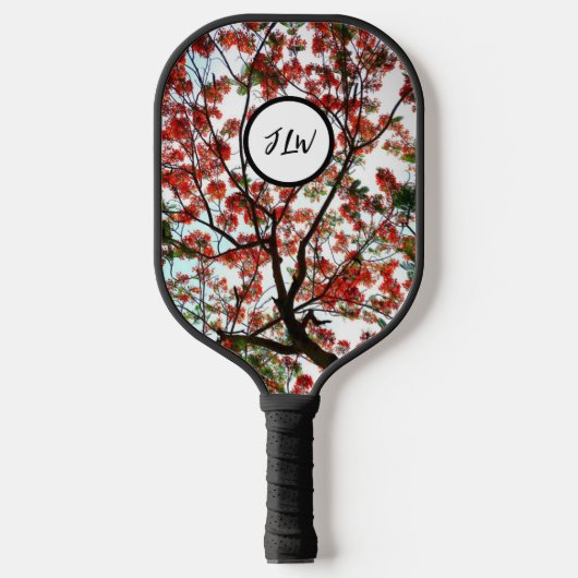 Flamboyant Royal Poinciana Tree mit Initials Pickleball Schläger (Vorderseite)