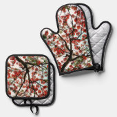 Flamboyant Royal Poinciana Tree Red Schwarz-weiß Ofenhandschuh & Topflappen-Set (Vorderseite/Rückseite)