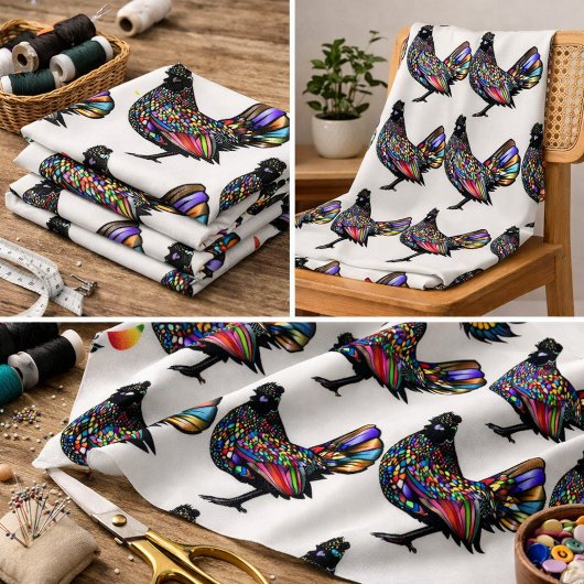 Flamboyant Vivid Rooster Pattern Stoff
