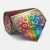 Flamboyante Krawatte | Regenbogen-Blumen Faux-Glit (Gerollt)