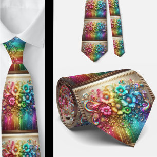 Flamboyante Krawatte Regenbogen-Blumen Faux-Glit