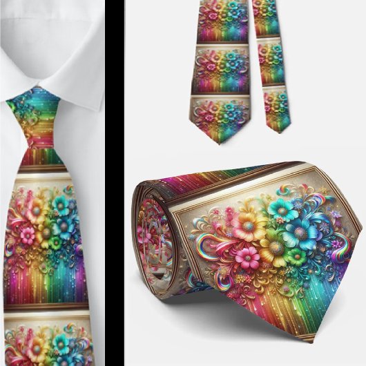 Flamboyante Krawatte | Regenbogen-Blumen Faux-Glit