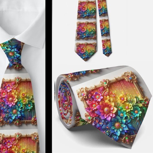 Flamboyante Krawatte | Regenbogen-Blumen Faux-Glit
