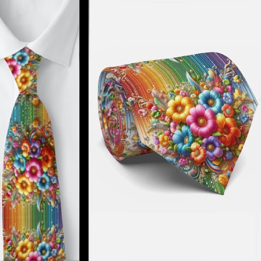 Flamboyante Krawatte | Regenbogen-Blumen Faux-Glit