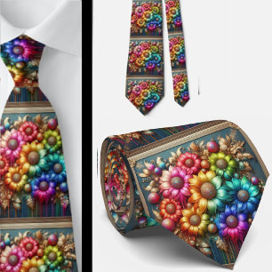 Flamboyante Krawatte Regenbogenblumen Faux-Glitt