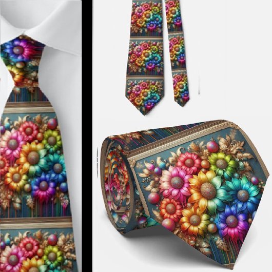 Flamboyante Krawatte | Regenbogenblumen Faux-Glitt