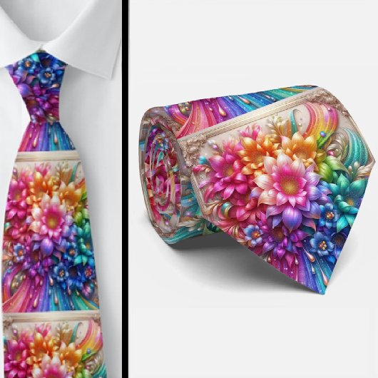 Flamboyante Krawatte | Regenbogenblumen Faux-Glitt