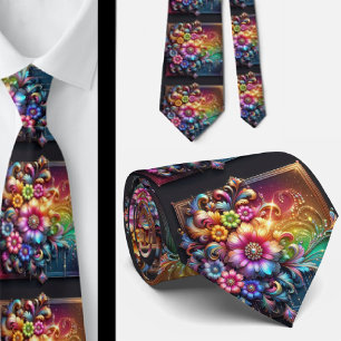 Flamboyante Krawatte Regenbogenblumen Faux-Glitt