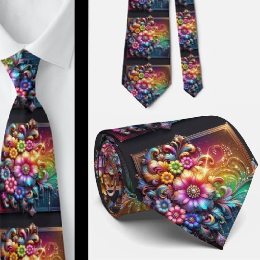 Flamboyante Krawatte | Regenbogenblumen Faux-Glitt