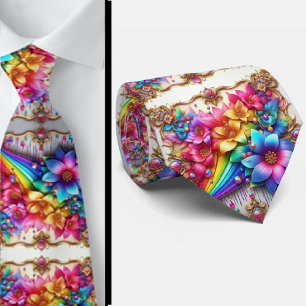 Flamboyante Krawatte Regenbogenblumen Faux-Glitt