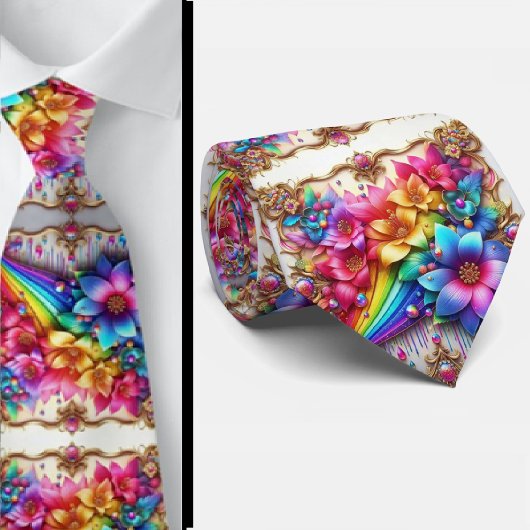 Flamboyante Krawatte | Regenbogenblumen Faux-Glitt