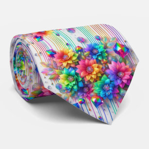 Flamboyante Krawatte Regenbogenblumen und Diaman