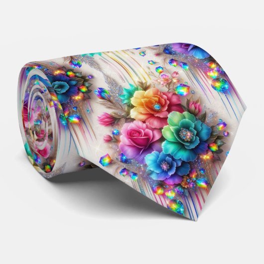 Flamboyante Krawatte | Regenbogenblumen und Diaman (Gerollt)