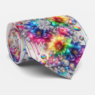 Flamboyante Krawatte Regenbogenblumen und Diaman