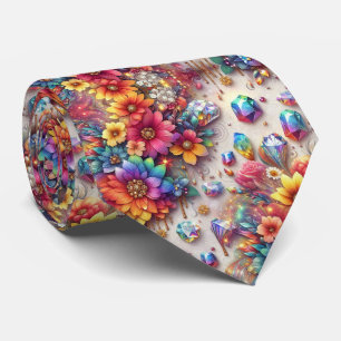 Flamboyante Krawatte Regenbogenblumen und Diaman