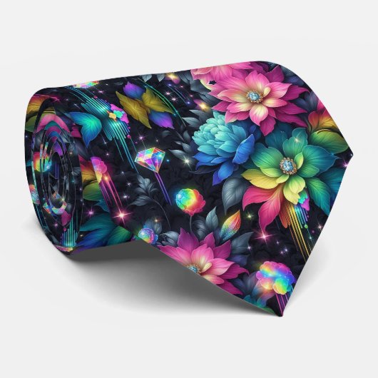 Flamboyante Krawatte | Regenbogenblumen und Diaman (Gerollt)