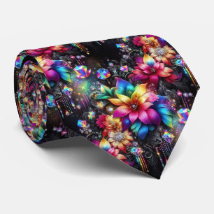 Flamboyante Krawatte   Regenbogenblumen und Diaman