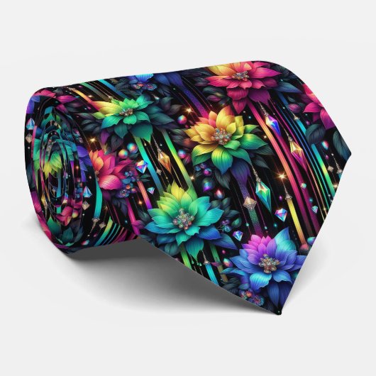 Flamboyante Krawatte | Regenbogenblumen und Diaman (Gerollt)