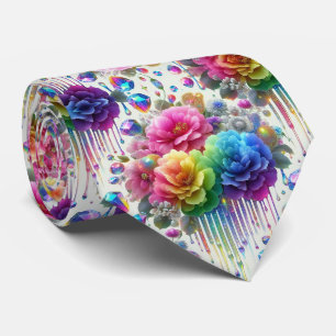 Flamboyante Krawatte Regenbogenblumen und Diaman