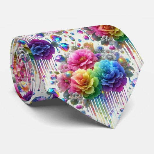Flamboyante Krawatte | Regenbogenblumen und Diaman (Gerollt)