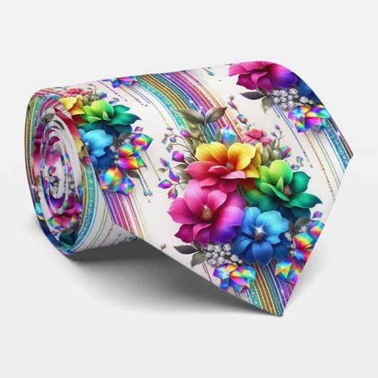 Flamboyante Krawatte | Regenbogenblumen und Diaman (Gerollt)