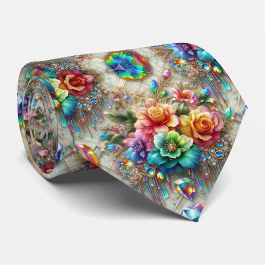 Flamboyante Krawatte | Regenbogenblumen und Diaman (Gerollt)