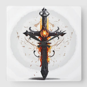 #Flame #Cross Art: #Inspirier Design Quadratische Wanduhr