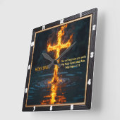 Flame Cross Water Baptism Spirit Matthew 3:11 Quadratische Wanduhr (Winkel)