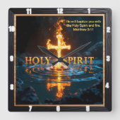 Flame Cross Water Reflection Spirit Matthew 3:11 Quadratische Wanduhr (Vorderseite)