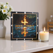 Flame Cross Water Reflection Spirit Matthew 3:11 Quadratische Wanduhr