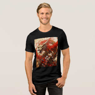 Flame-Haired Dragon with Blossoms Tri-Blend Shirt