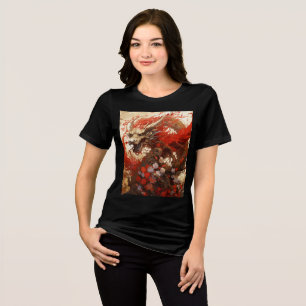 Flame-Haired Dragon with Blossoms Tri-Blend Shirt