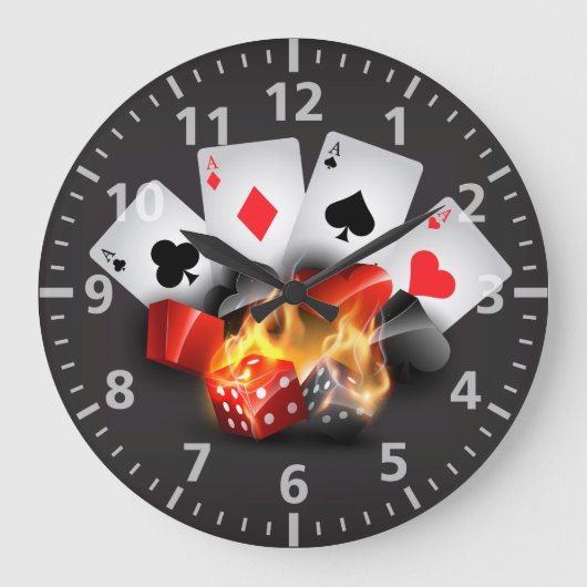 Flame Poker Casino Black Große Wanduhr (Vorderseite)
