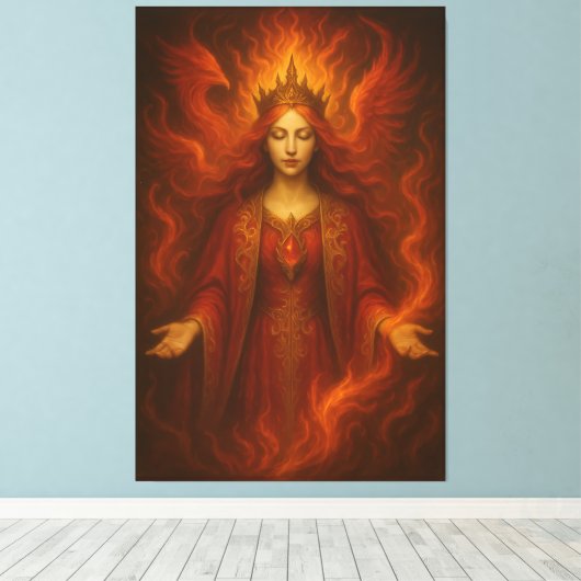 Flame Queen of Eternal Fire – Fire Goddess with Cr Leinwanddruck (Insitu (Holzboden))