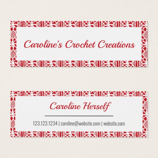 Flame Red White Crochet Lace Muster Business Card (Vorne & Hinten)