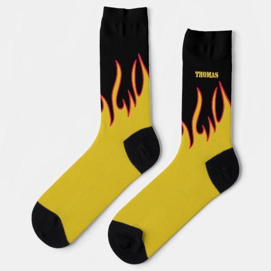 Flame Socks Personalized Yellow and Black Socken (Linkes Detail)