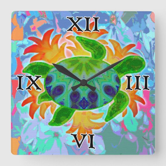 Flame Turtle Square Wall Clock Quadratische Wanduhr (Vorderseite)