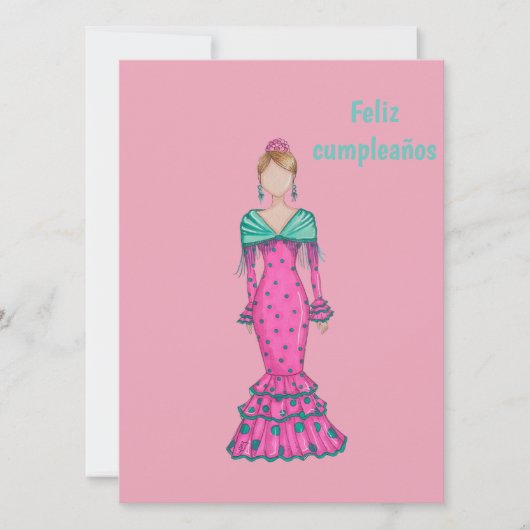Flamenca traje rosa con lunares verdes karte (Vorderseite)