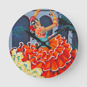 Flamenco Dancer in Colour Wall Clock Runde Wanduhr