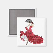 Flamenco Dancer Magnet Rotes Kleid (Vorderseite/Rückseite)