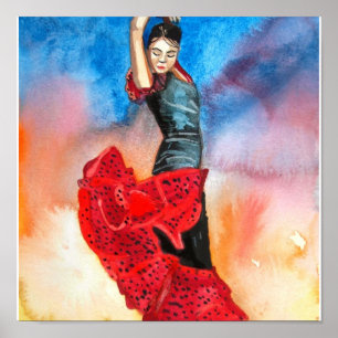 FLAMENCO DANCER Wasserfarbe Poster