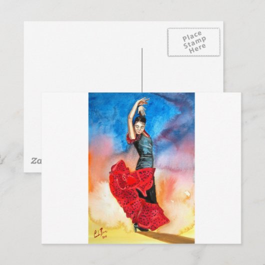 FLAMENCO DANCER Wasserfarbe Postkarte (Vorne/Hinten)
