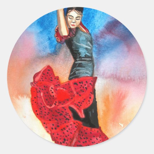 FLAMENCO DANCER Wasserfarbe Runder Aufkleber (Vorderseite)