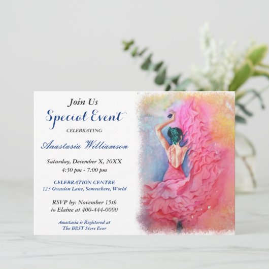 FLAMENCO DANCING PARTY EREIGNIS EINLADUNG (Stehend Vorderseite)