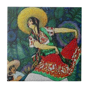 Flamenco Guitar Woman Tile Mural Fliese