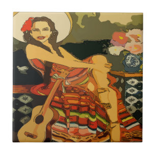 Flamenco Guitar Woman Tile Mural Fliese
