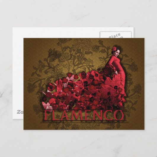 Flamenco Spanien Tanz Roter Schwarzer Braun Postkarte (Vorne/Hinten)