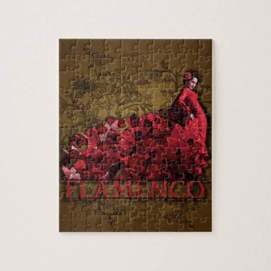 Flamenco Spanien Tanz Roter Schwarzer Braun Puzzle (Vertikal)